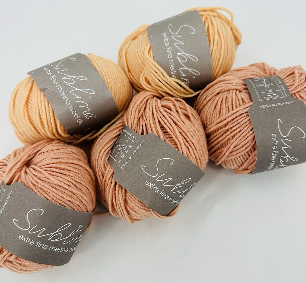 5 Sublime Extra Fine 100 Merino Wool DK Yarn Skeins Peach & Dusty Pink 50g each